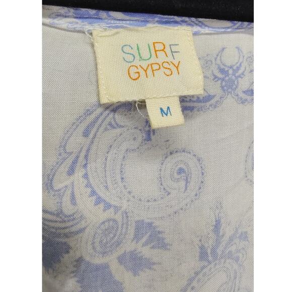 Surf Gypsy Boho Womens Shirt Size Medium Bell Sleeve Paisley Tassel Blue Vintage - Picture 5 of 8